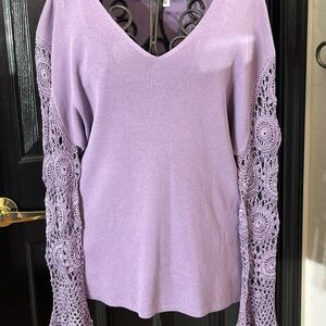 Joseph A. Purple Knit Top w/ Crocheted Sleeves